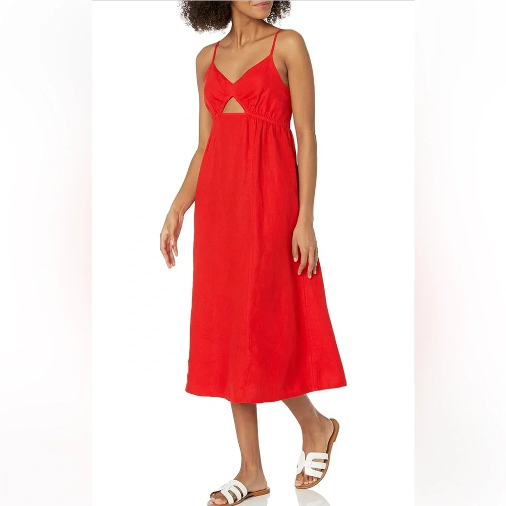 The Drop Women's Maci Strappy V-Neck Cutout Smocked Back Midi Dress(NWT)red..med - Picture 2 of 7